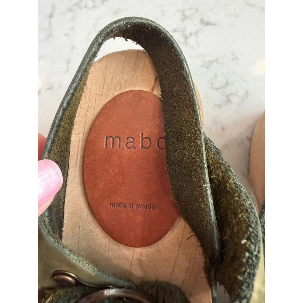 7.Mabo Kids Olive Green Suede Wooden Clogs Made in Sweden EU 27 US 10